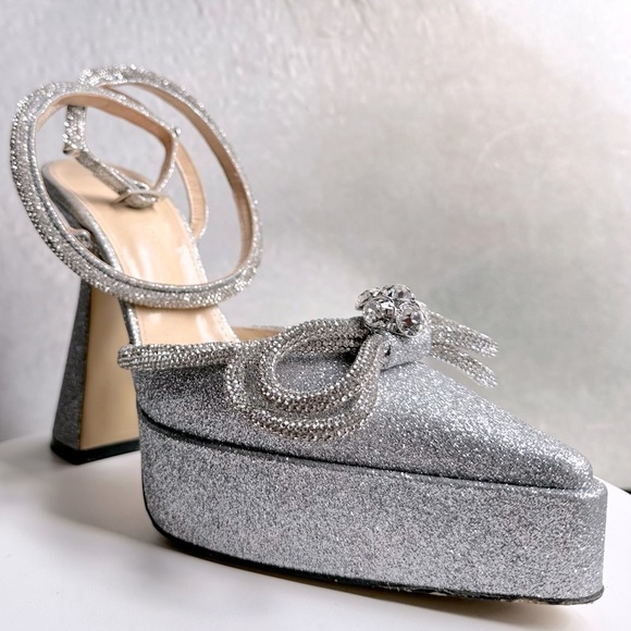 🌺MACH & MACH 🌺 Double Bow Platform Pump Silver Glitter Size: 38 - Picture 10 of 15